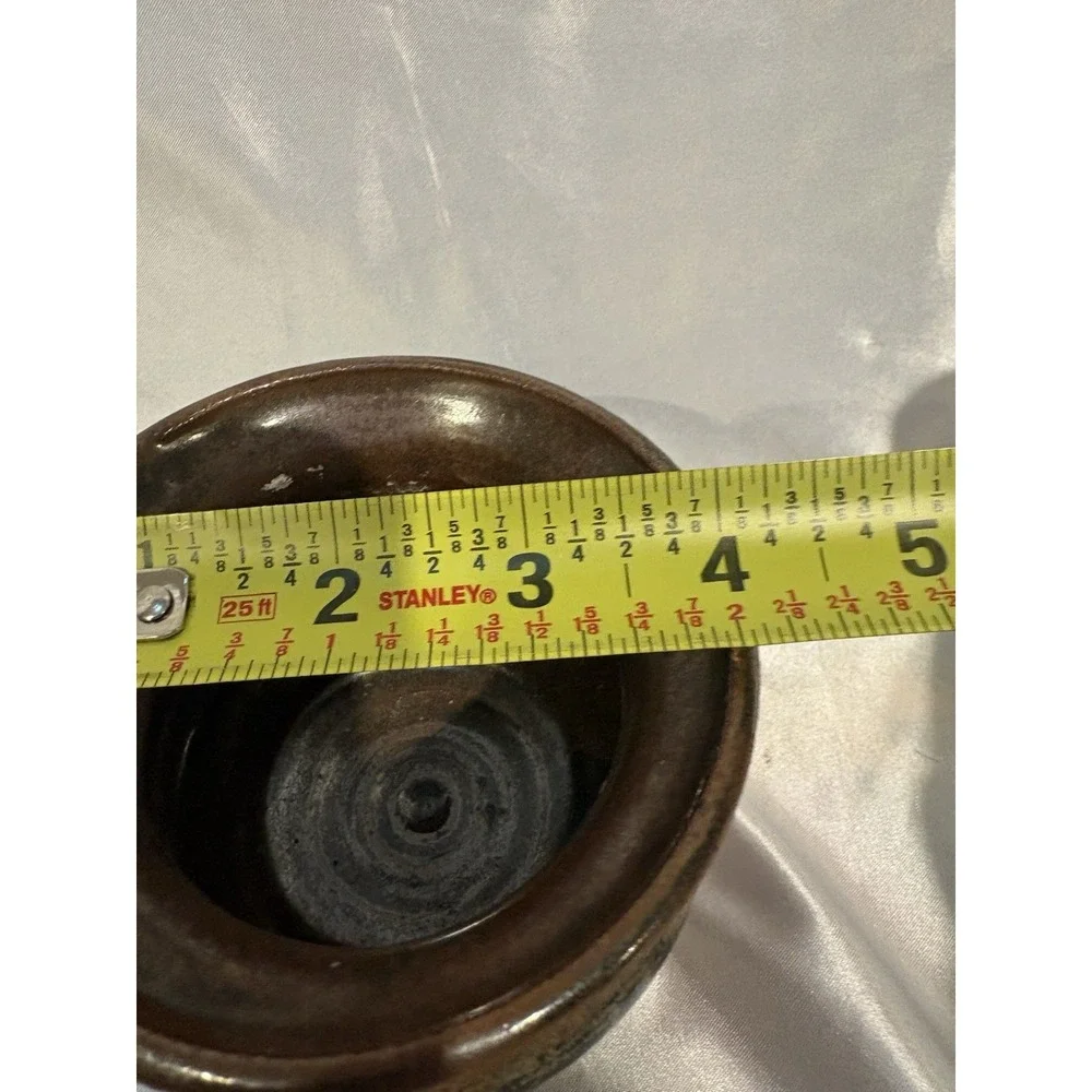 Studio Art Pottery Ceramic Brown Blue Glazed Vase Planter Pot Signed